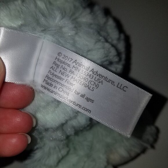 Animal Adventure Pale Green Teddy Bear Plush 8" Stuffed Toy Gray Bow 2017 - Picture 7 of 7